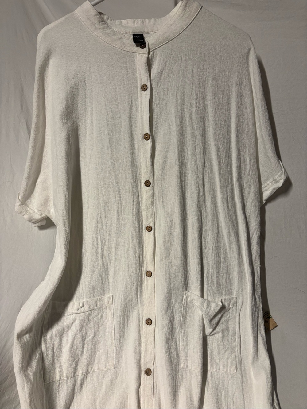 Emery Rose Oversized White linen Button-Front Dress or Beach Cover Up